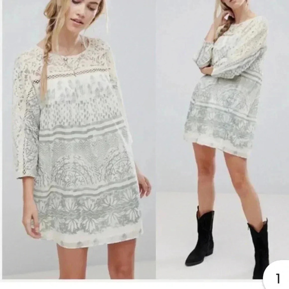 FREE PEOPLE Sun Daze Mini Shift Dress Ivory Lace Size S - Picture 2 of 12